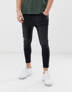 Черные супероблегающие джинсы с рваной отделкой SikSilk-Черный