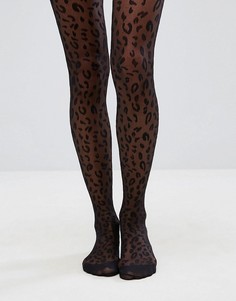 Колготки с леопардовым принтом ASOS DESIGN-Черный