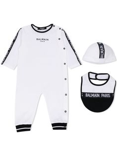 Balmain Kids комплект из комбинезона, нагрудника и шапки с логотипом