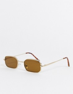 Солнцезащитные очки в стиле 90-х с золотистой металлической оправой и затемненными стеклами ASOS DESIGN-Золотой
