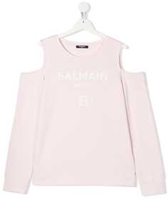 Balmain Kids топ с открытыми плечами и логотипом