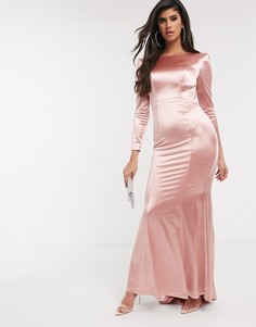 Платье макси цвета розового золота с длинными рукавами Bariano-Розовый цвет