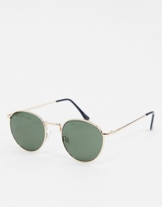 Круглые солнцезащитные очки в золотистой оправе Selected Homme-Золотой