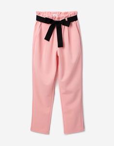 Розовые брюки с высокой талией и поясом для девочки Gloria Jeans