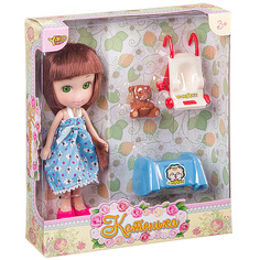Кукла YAKO Катенька с набором &quot;Кроватка и коляска&quot; (разноцветный)