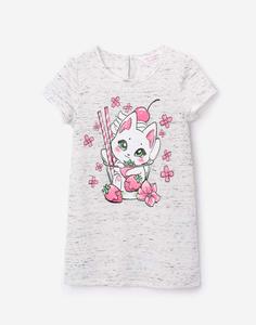 Платье-футболка с котёнком для девочки Gloria Jeans