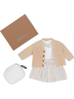 Burberry Kids "комплект из кардигана, брюк на подтяжках и боди"