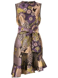 Josie Natori жаккардовое платье асимметричного кроя с цветочным принтом