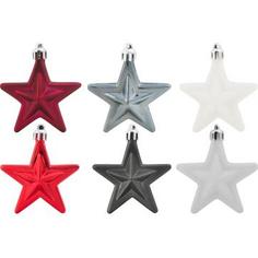 Набор ёлочных украшений «Звёзды», цвет белый/красный/серебряный, 6 шт. Feeric Lights & Christmas