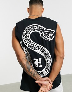 Oversized-футболка без рукавов со змеиным принтом HNR LDN-Черный Honour