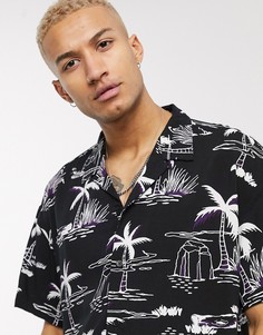 Черная рубашка с пальмовым принтом Mennace-Черный цвет