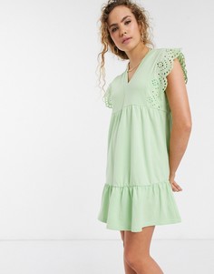 Свободное платье мини с вышивкой ришелье Lost Ink-Зеленый цвет