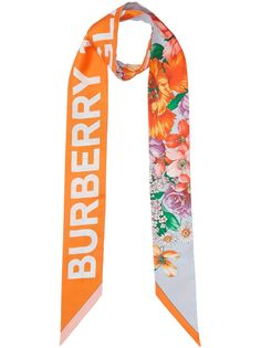 Burberry узкий шарф с логотипом и цветочным принтом