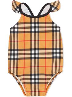 Burberry Kids слитный купальник в клетку Vintage Check с оборками