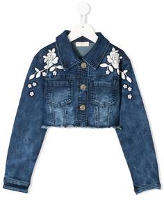 Monnalisa джинсовая куртка с цветочной вышивкой