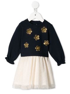 Little Marc Jacobs платье с юбкой из тюля и цветочной аппликацией