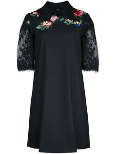 Marchesa кружевное платье мини с цветочной вышивкой