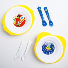 Набор детской посуды: тарелка на присоске 250мл, вилка, ложка, цвет желтый микс Mum&Baby