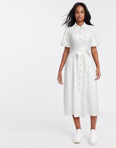 Белое платье-рубашка миди с короткими рукавами River Island-Белый