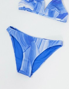 Синие бикини плавки-хипстеры  из переработанного полиэстера с мазками кисти Weekday-Голубой
