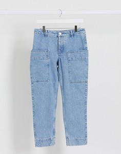 Синие классические джинсы с накладными карманами ASOS DESIGN-Голубой