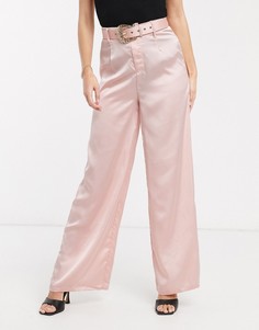 Светло-розовые широкие атласные брюки с поясом Love & Other Things-Розовый цвет