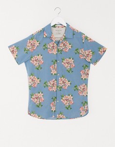 Рубашка с отложным воротником и цветочным принтом Selected Homme-Синий