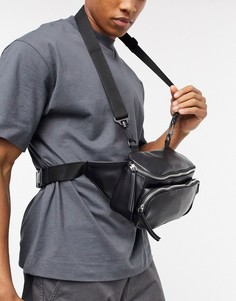 Черная сумка из искусственной кожи с ремешками ASOS DESIGN-Черный цвет