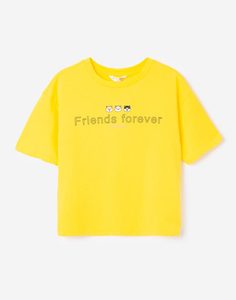 Жёлтая футболка oversize с принтом для девочки Gloria Jeans
