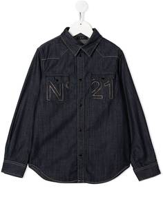 Nº21 Kids джинсовая рубашка с вышитым логотипом