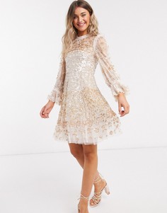 Платье мини с золотистой отделкой Needle & Thread-Белый
