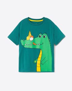 Зелёная футболка oversize с крокодилом для мальчика Gloria Jeans