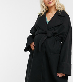 Черное свободное пальто с поясом ASOS DESIGN Maternity-Черный цвет