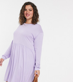 Лавандовое свободное платье мини с длинными рукавами In The Style Plus-Фиолетовый цвет