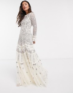 Платье макси цвета шампанского с вышивкой Needle & Thread-Белый