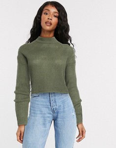 Короткий вязаный свитер с высоким воротником Brave Soul-Зеленый