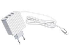 Зарядное устройство Borofone BA42A Sage 3xUSB + кабель Lightning White