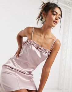 Атласное платье мини с оборками Saint Genies-Розовый цвет