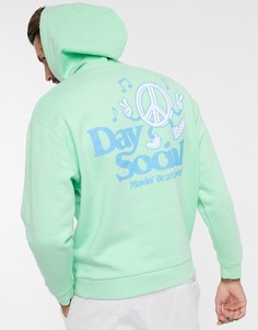 Худи в стиле oversized с принтом ASOS Day Social-Зеленый