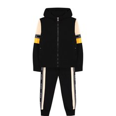 Хлопковый костюм из кардигана с капюшоном и брюк Moncler Enfant