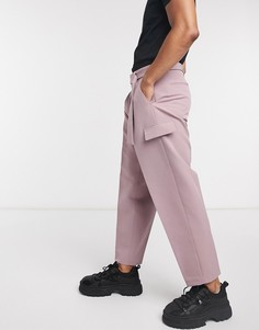 Фиолетовые строгие широкие брюки с поясом ASOS DESIGN-Серый