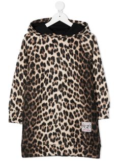 Nº21 Kids платье-худи с леопардовым принтом