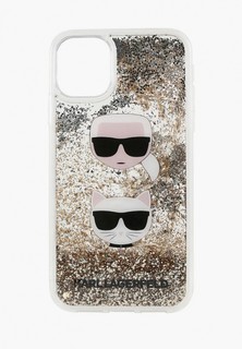 Чехол для iPhone Karl Lagerfeld 11 Liquid glitter Karl and Choupette heads Hard Gold