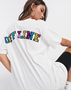 Футболка в стиле oversized с принтом "Offline" на спине Night Addict-Белый