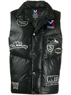 White Mountaineering дутый жилет с нашивками