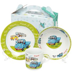 Набор детской посуды из керамики Daniks Машины 2, 3 предмета (кружка 230 мл, тарелка 180 мм, салатник 150 мм)
