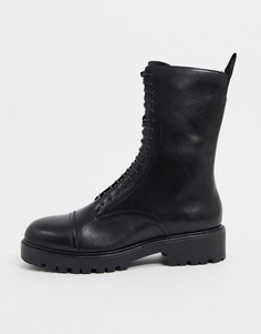 Высокие кожаные ботинки черного цвета со шнуровкой на массивной подошве Vagabond-Черный цвет