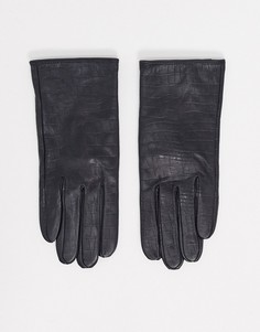 Кожаные перчатки с крокодиловым рисунком Barneys Originals-Черный цвет