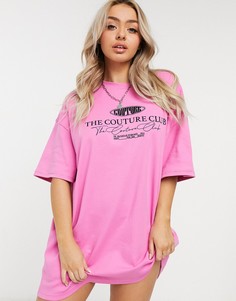 Платье-футболка в стиле oversized розового цвета The Couture Club-Розовый цвет