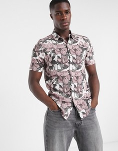 Светло-бежевая рубашка с цветочным принтом и короткими рукавами Topman-Neutral